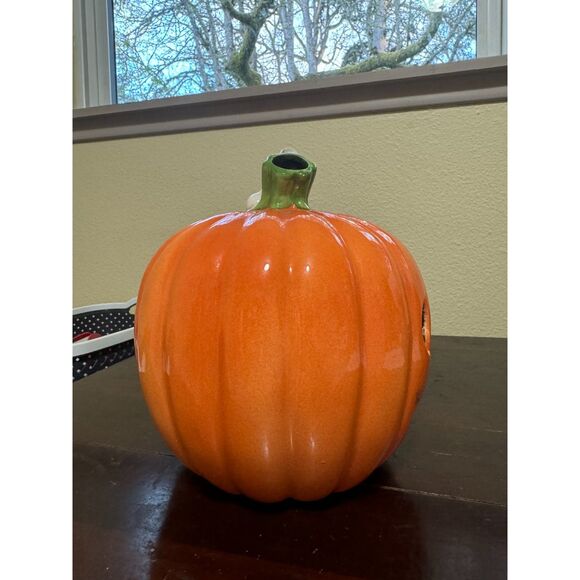 Vintage Ceramic Tea Light Candle Jack O' Lantern Pumpkin Halloween Décor - Picture 5 of 9